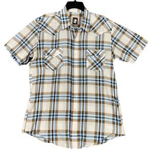 Karman Mens‎ L Western Shirt Plaid Pearl Snap Rodeo Ranchwear Classic Country